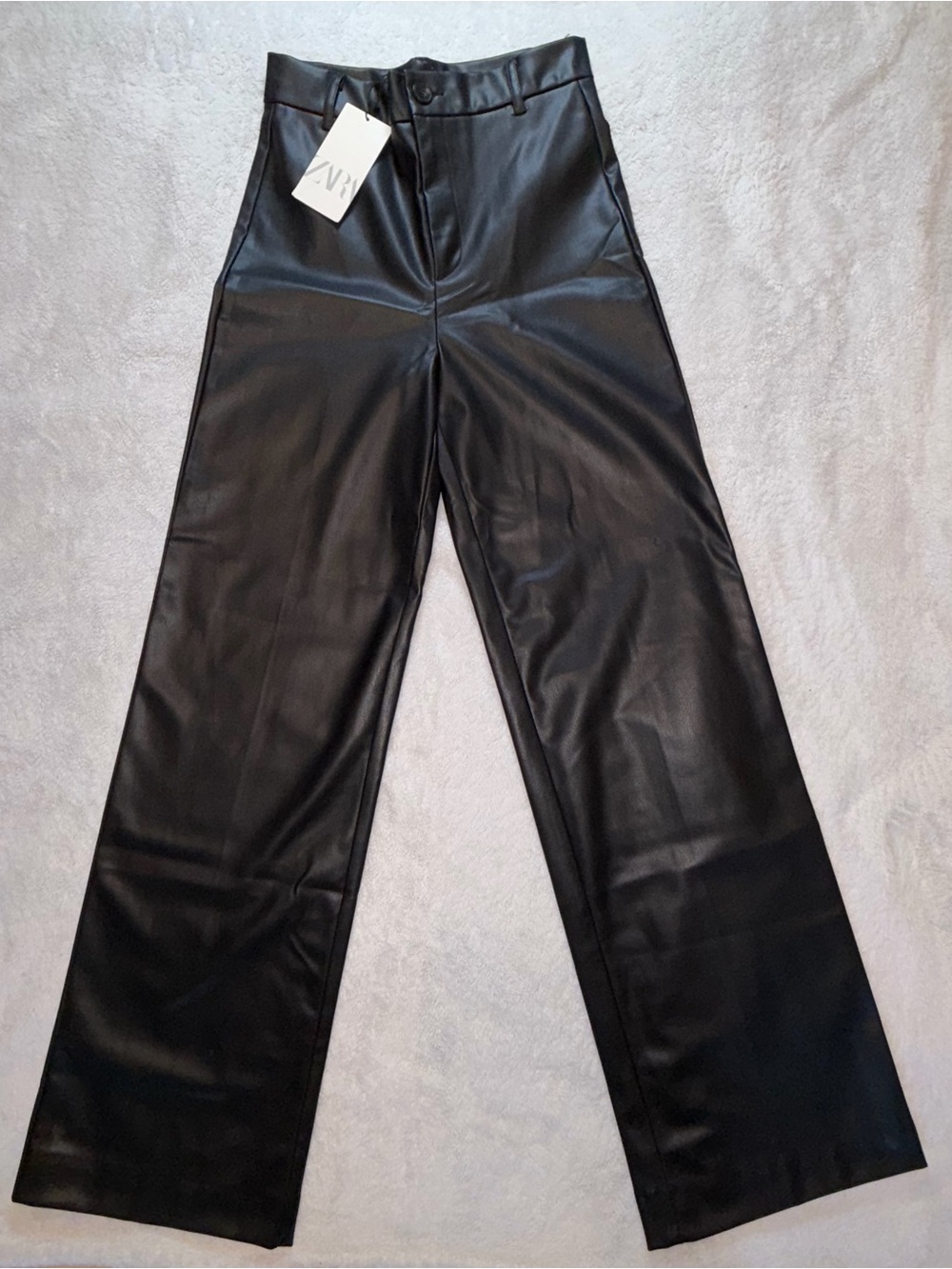 Zara Black Faux-Leather Wide-Leg Trousers